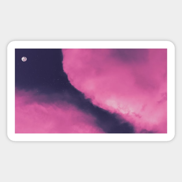 Pink Clouds in Nighttime - Crescent Moon Sticker by Moshi Moshi Designs